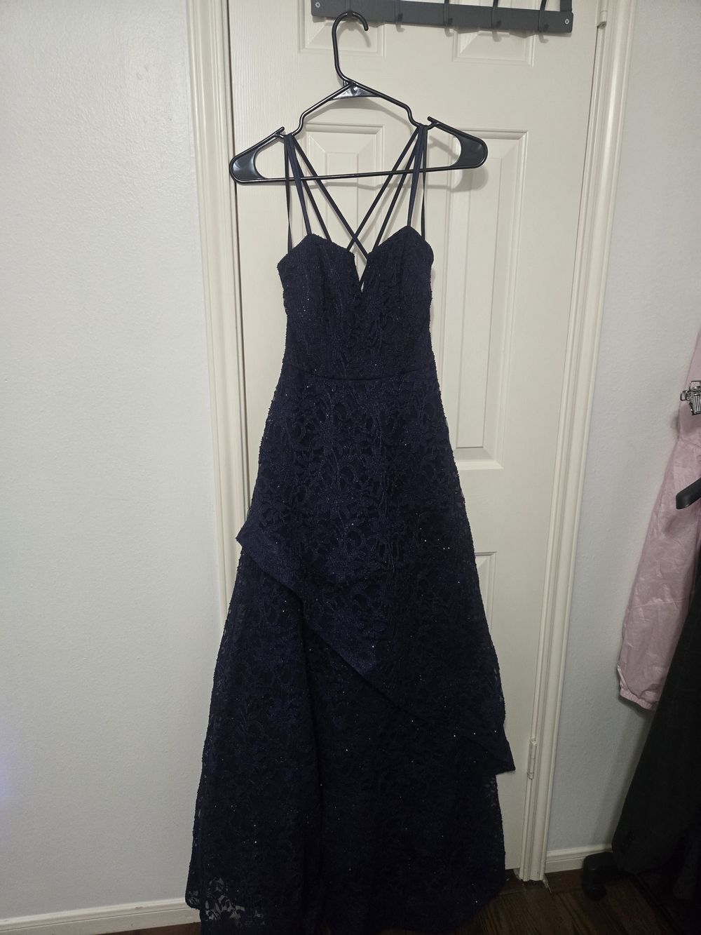 BCX Navy Lace Strappy Ball Gown